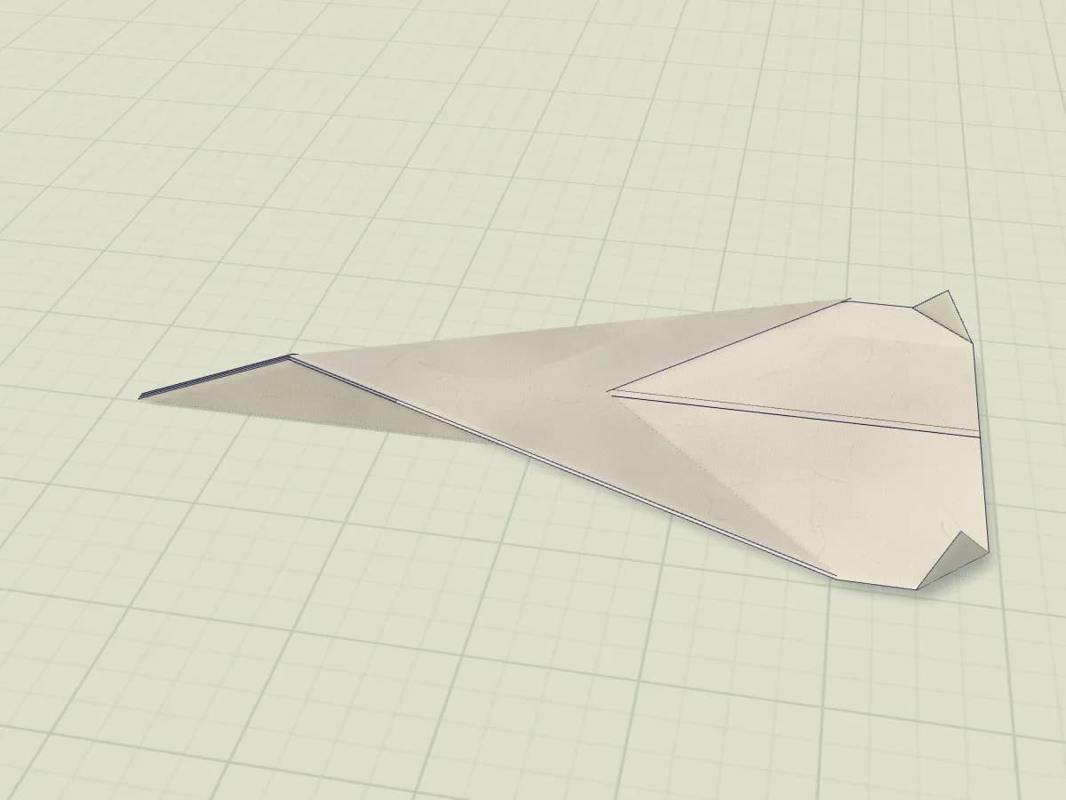 Avion acrobate en papier aux grandes ailes et petits volets arrière relevés