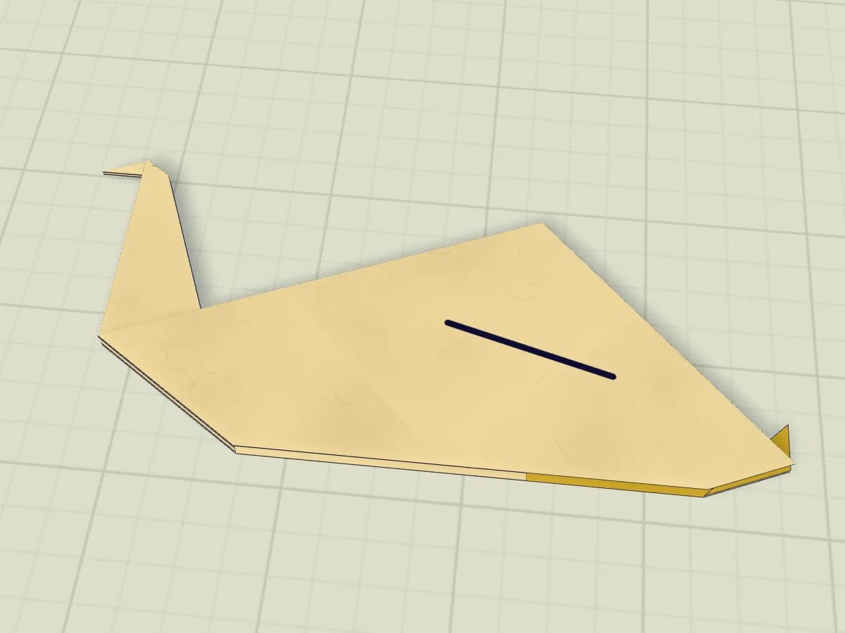 Canard en origami avec un cou dressé et un bec horizontal