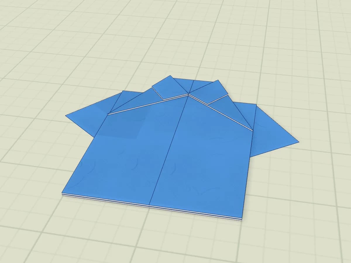 Petite chemise plate en papier, avec col replié et deux manches courtes.