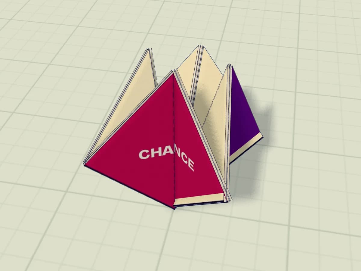 Cocotte en papier pliée, avec quatre pointes et des rabats.