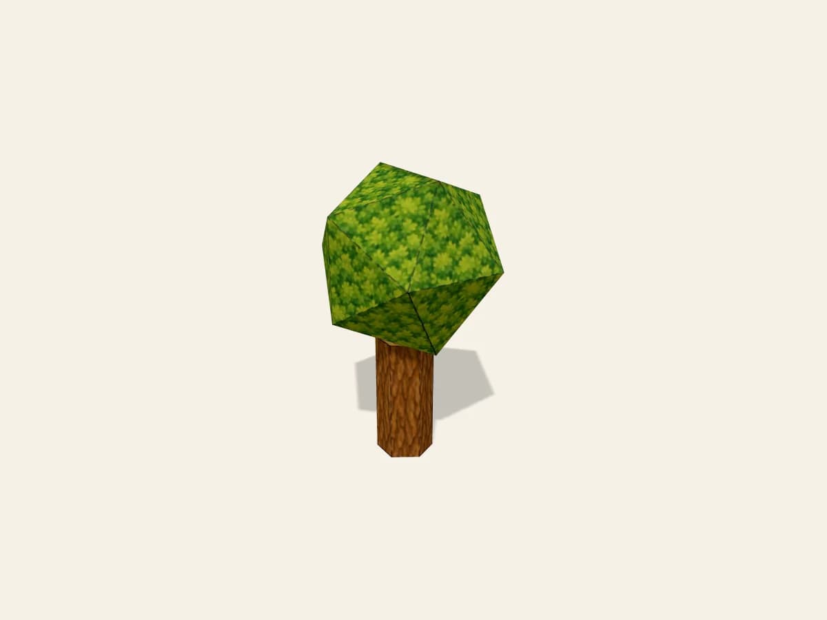 Arbre feuillu en papier monté, avec son corps et sa couronne