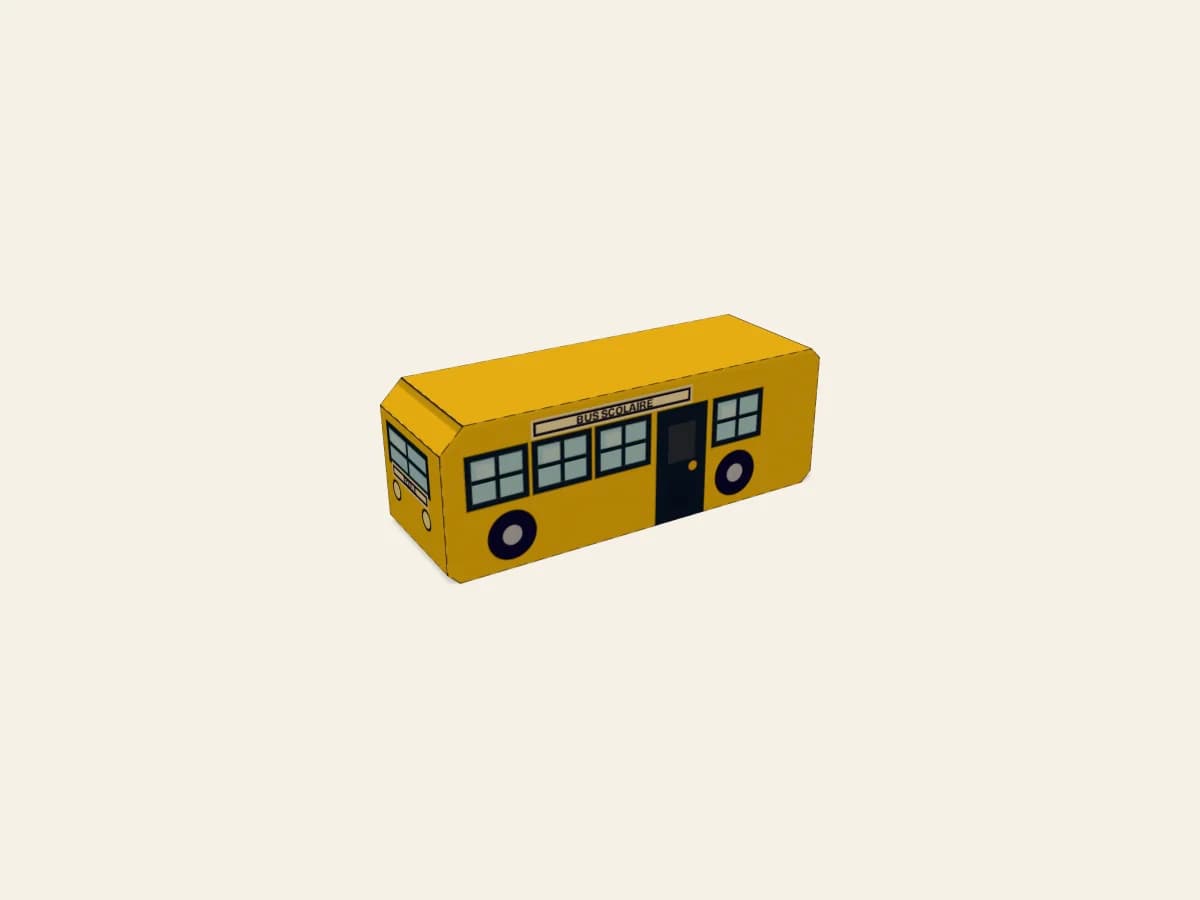 Maquette de bus scolaire en papier, montée à partir du patron