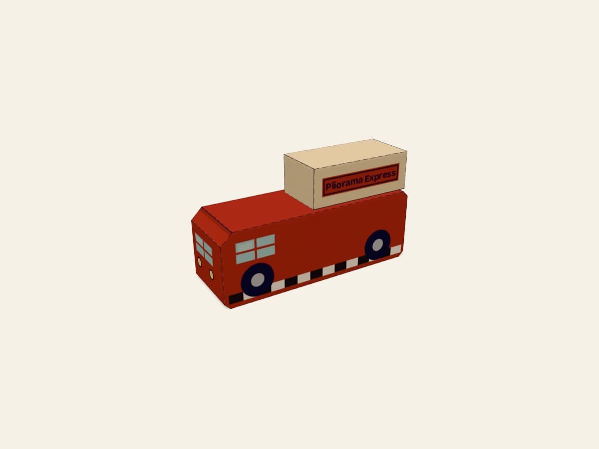 Camion en papier assemblé avec son corps et sa caisse de livraison