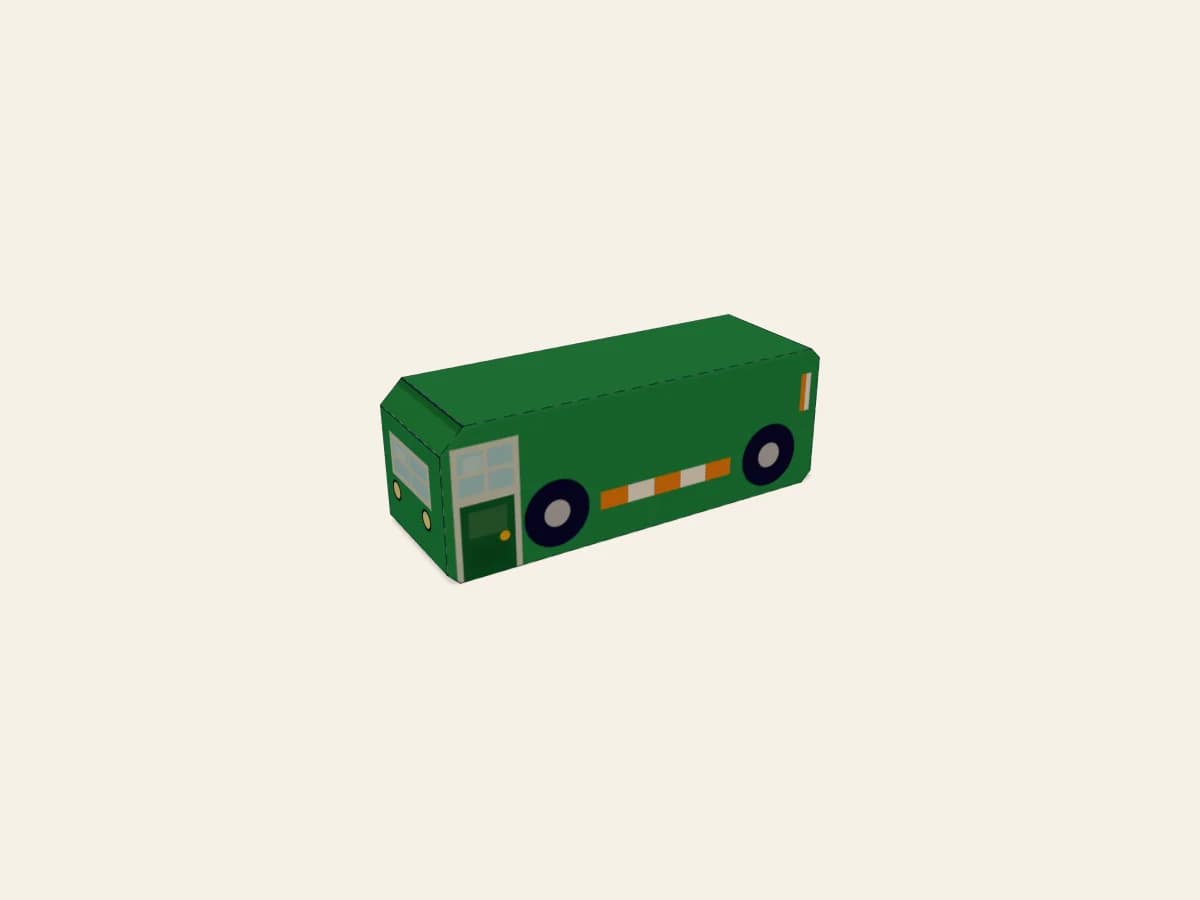 Camion-poubelle en papier monté sous la forme d’une petite maquette.