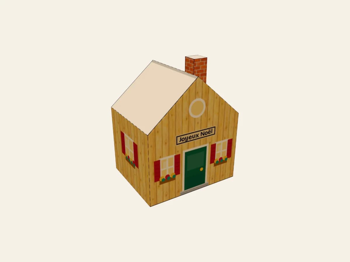 Chalet de Noël miniature en papier, avec son toit et sa cheminée