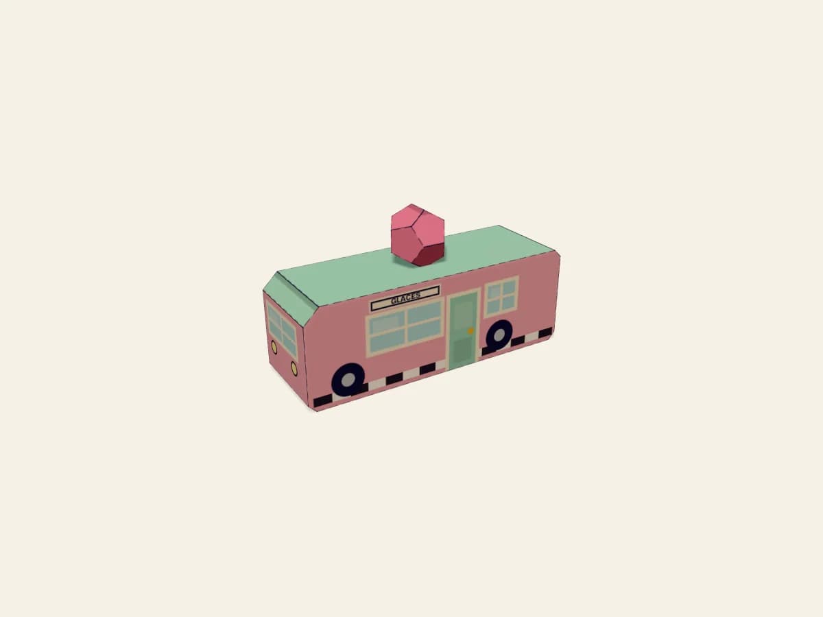 Camion de glaces en papier monté, avec son décor imprimé