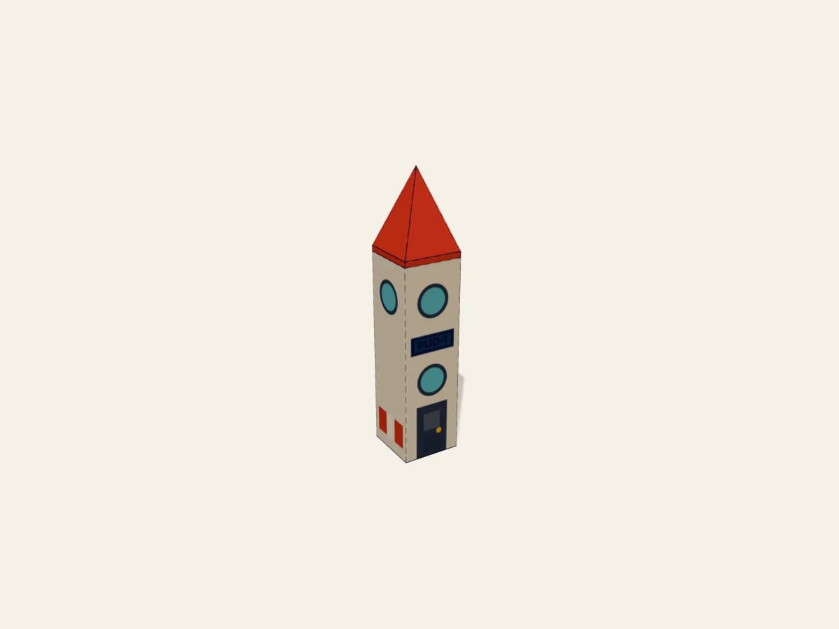 Petite fusée spatiale en papier avec un nez pointu rouge