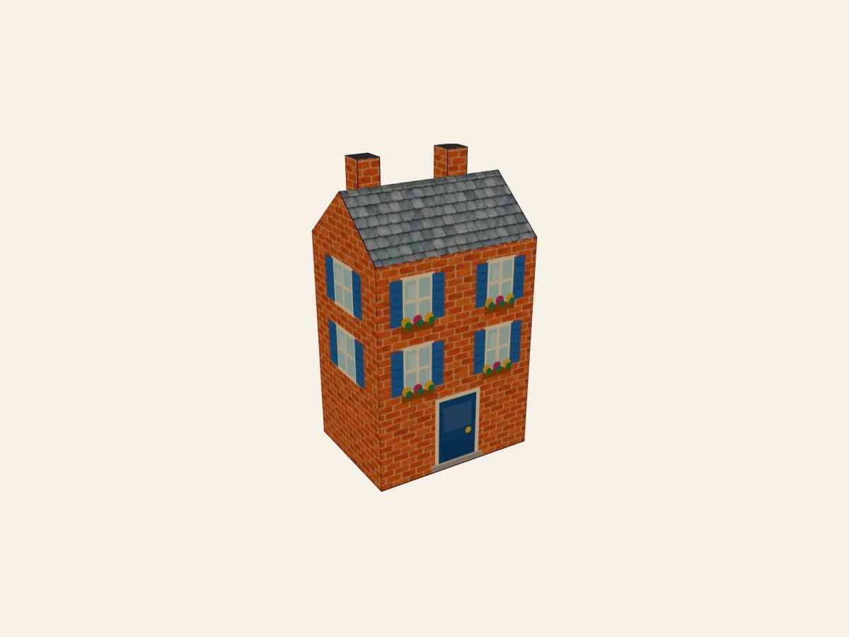 Maison de ville en papier montée et présentée en volume