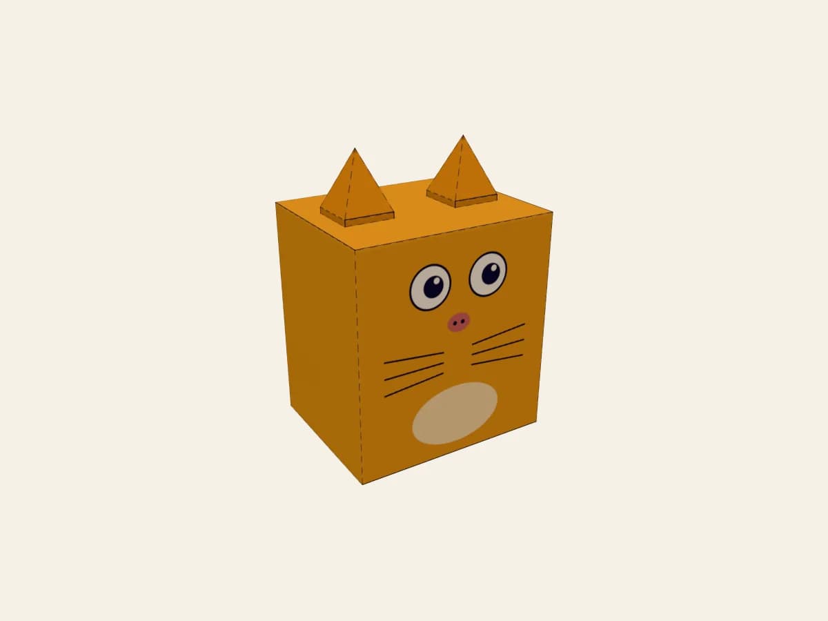 Paper toy chat monté avec deux oreilles pointues sur le corps