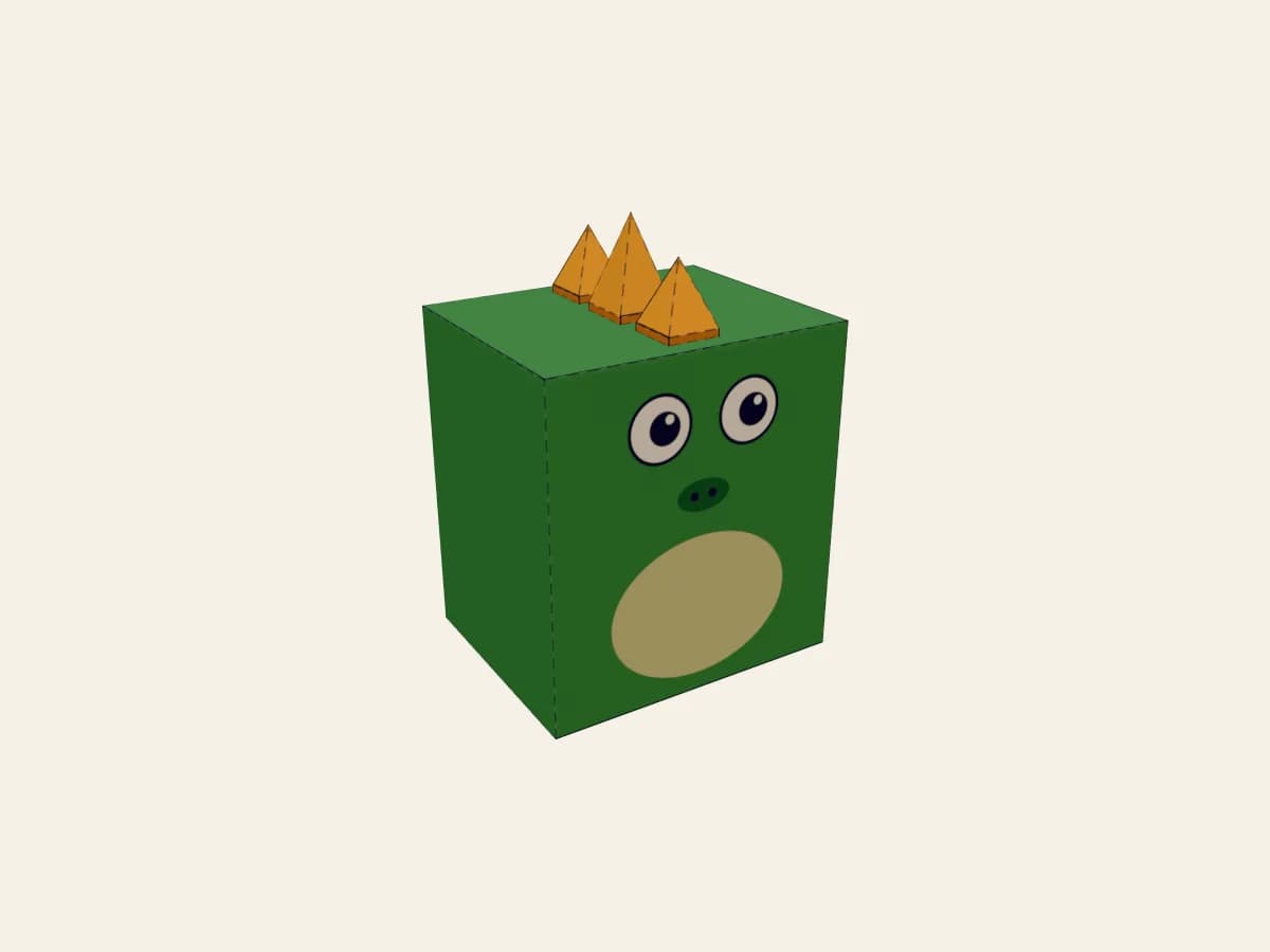 Paper toy dinosaure monté avec trois pointes sur sa crête