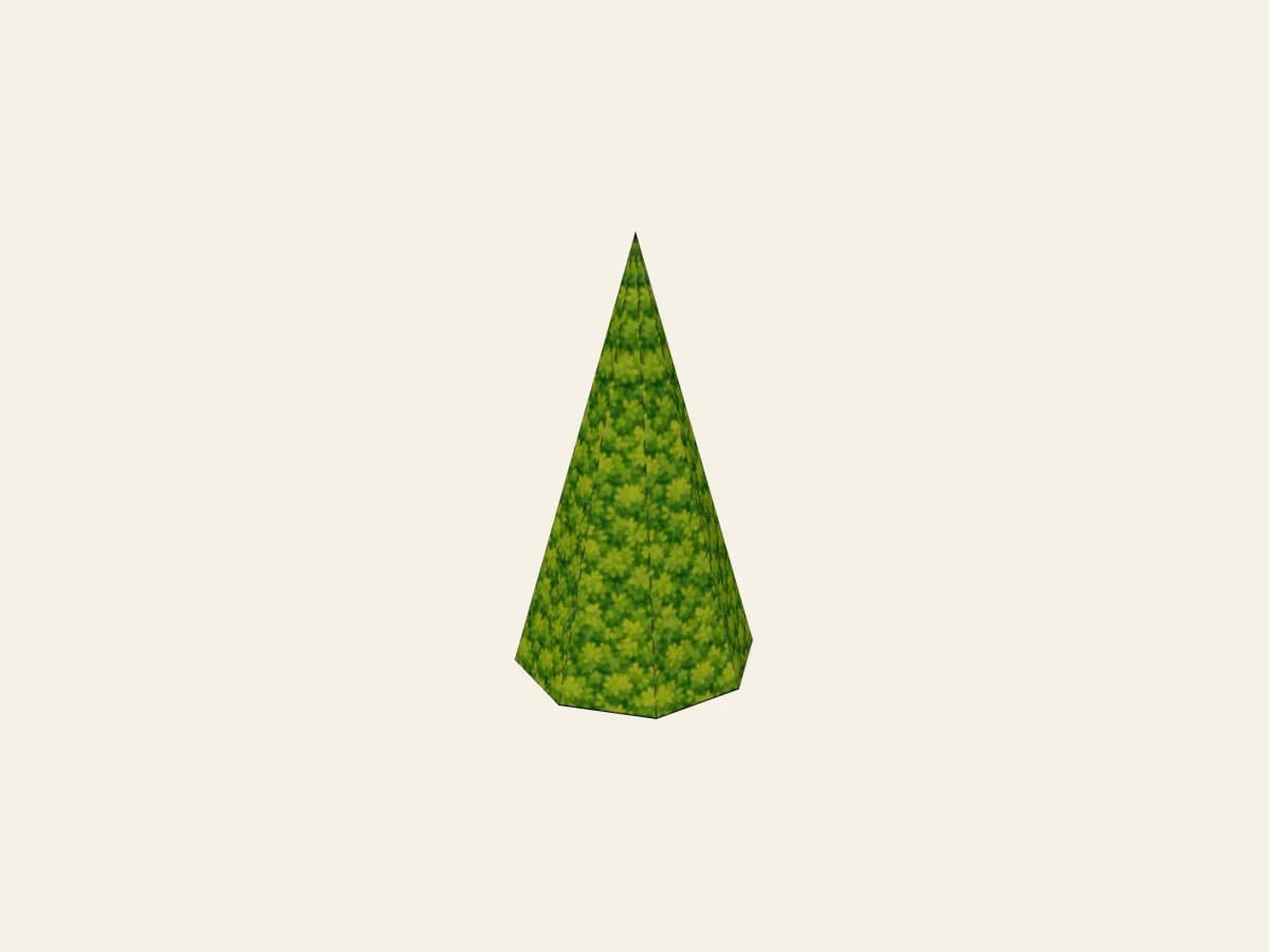 Sapin en papier terminé, avec un décor imprimé imitant le feuillage.