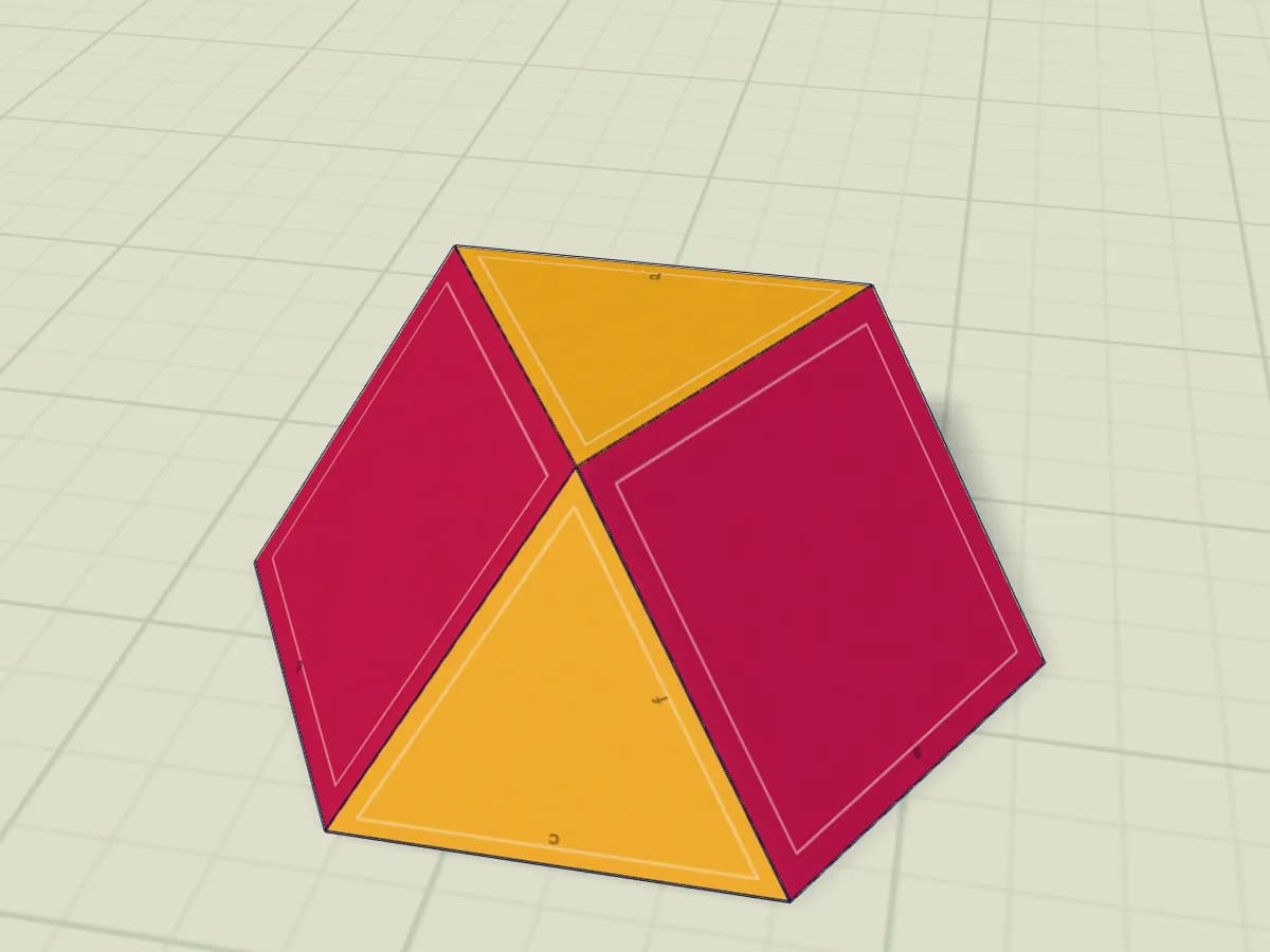 Coupole triangulaire en papier aux faces triangulaires, quadrilatères et hexagonale