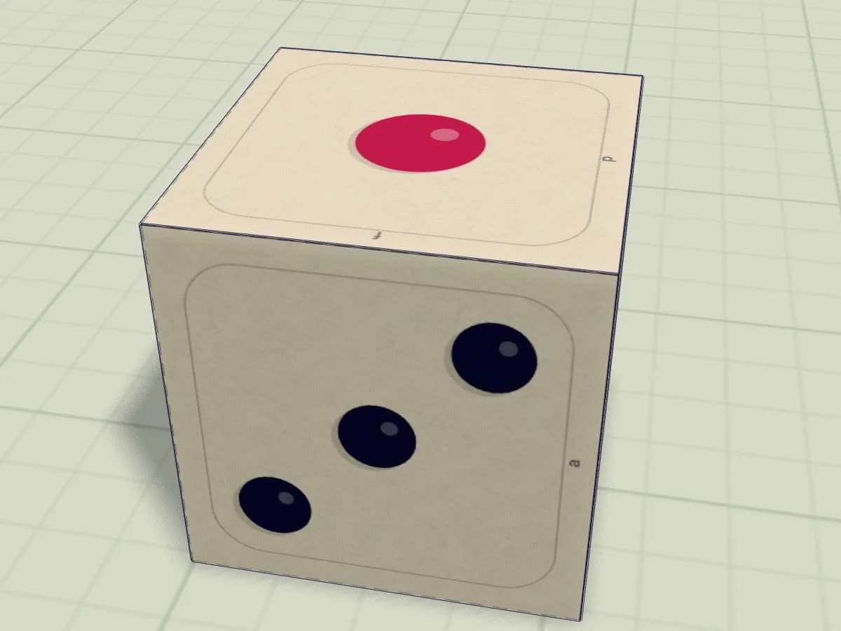Cube en papier fermé, avec ses faces carrées et ses arêtes
